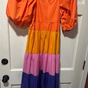 Anthropologie Colorful Maxi Dress with Puff Sleeves
